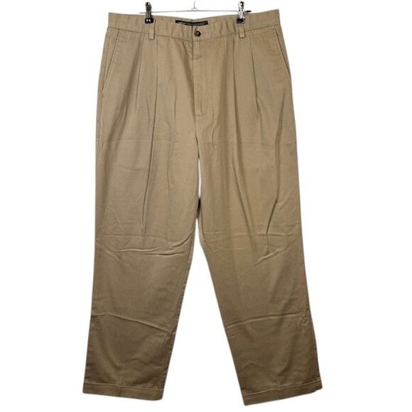 Dockers Odyssey Twill Khaki Trousers Chino Cuffed Pleated Tan Beige Size 36x31 - Picture 1 of 13
